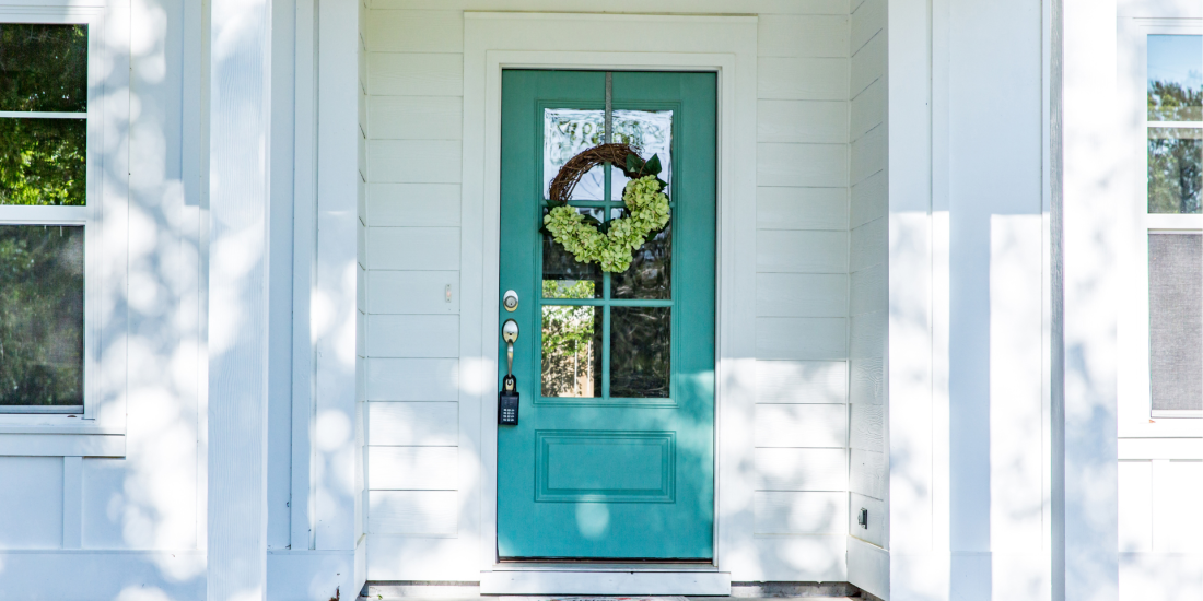 teal front door